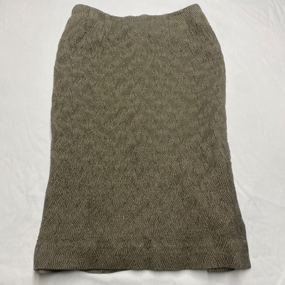 Carlisle Silk Wool Blend Metallic Gold Textured Wave Pencil Skirt Taupe Size 10